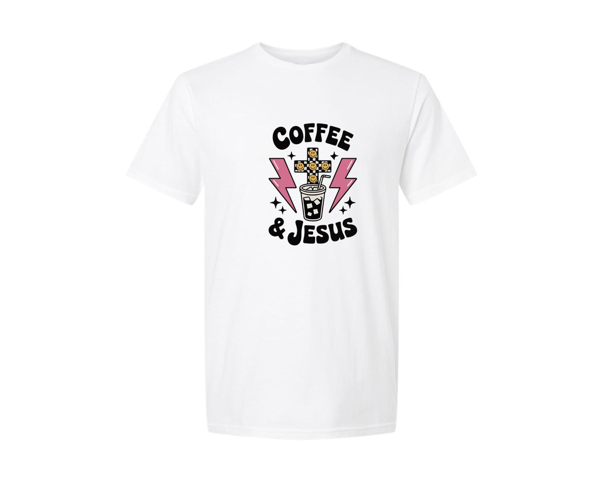 brand:Generic|color:White|Christian Cross Coffee And Jesus Graphic T-Shirt