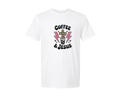 brand:Generic|color:White|Christian Cross Coffee And Jesus Graphic T-Shirt