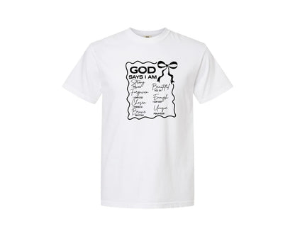 brand:Comfort Colors|color:White|God Says I Am Coquette Christian Graphic T-Shirt