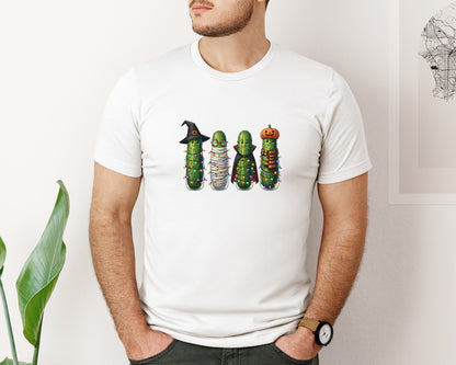 brand:Bella Canvas|color:White|Funny Halloween Pickle Graphic T-Shirt