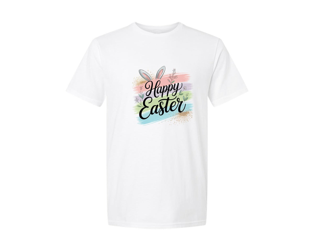 brand:Generic|color:White|Happy Easter Pastel Colors Bunny Ear Graphic T-Shirt