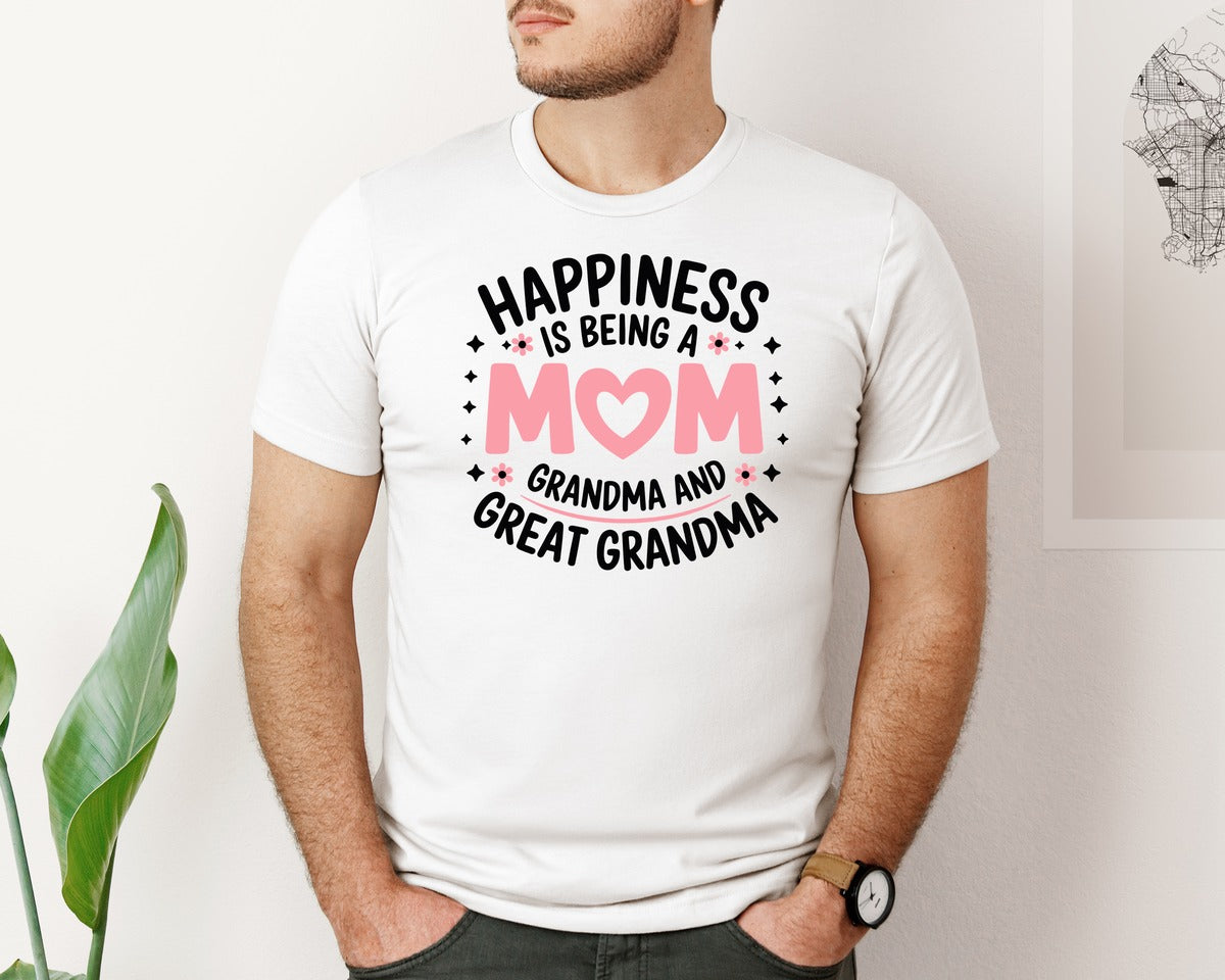 brand:Bella Canvas|color:White|Family Happiness Is Being A Mom Grandma Graphic T-Shirt