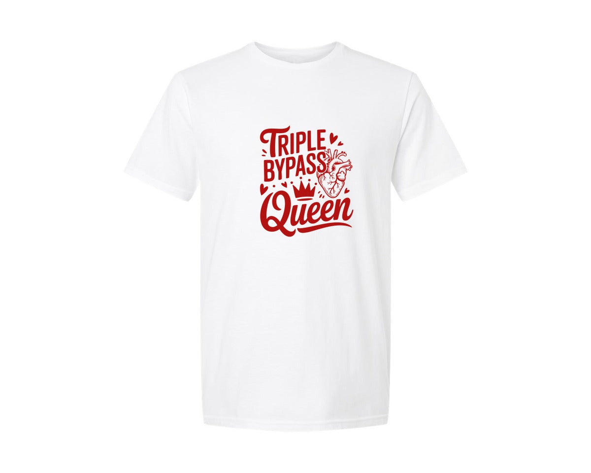 brand:Generic|color:White|Triple Bypass Queen Heart Survivor Graphic T-Shirt