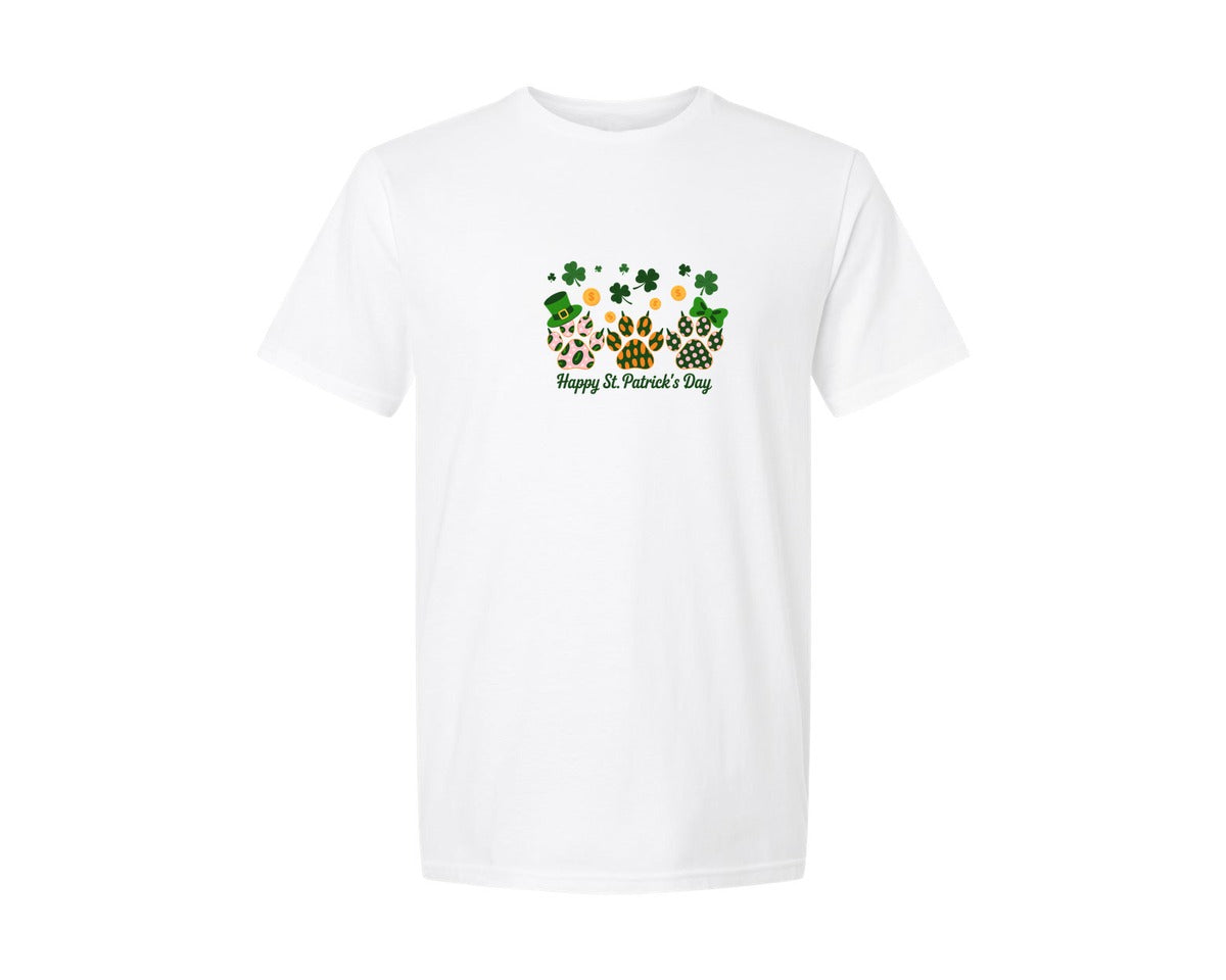 brand:Generic|color:White|St Patricks Day Paw Print Graphic T-Shirt