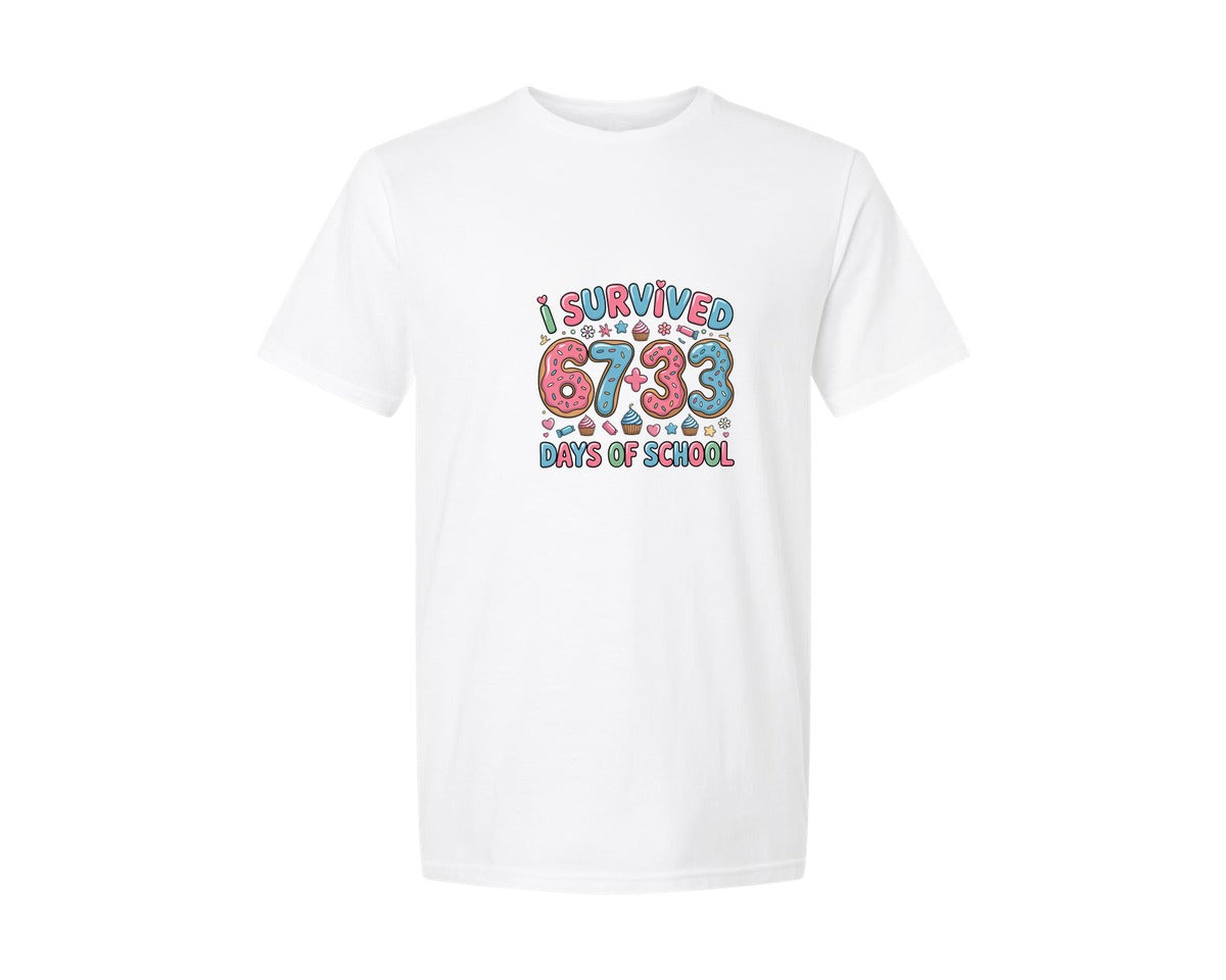 brand:Generic|color:White|I Survived 100 Days Of School 28 Graphic T-Shirt