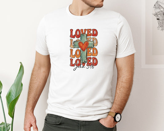 Loved Cross With Heart Valentine Day Graphic T-Shirt