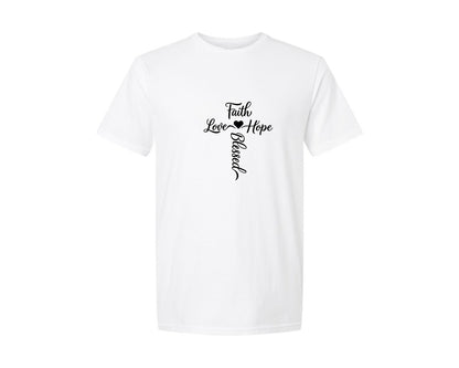 brand:Generic|color:White|Faith Love Hope Blessed Cross Graphic T-Shirt