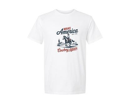 brand:Generic|color:White|Make America Cowboy Again Horse Usa Graphic T-Shirt