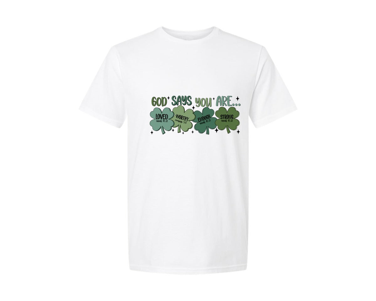 brand:Generic|color:White|God Says You Are Shamrock Graphic T-Shirt