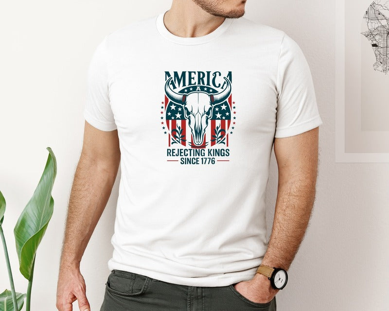 brand:Bella Canvas|color:White|Rejecting Kings Since 1776 Patriotic Usa Graphic T-Shirt