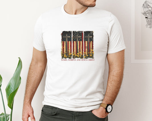 Stars And Stripes And Jesus Christ Graphic T-Shirt