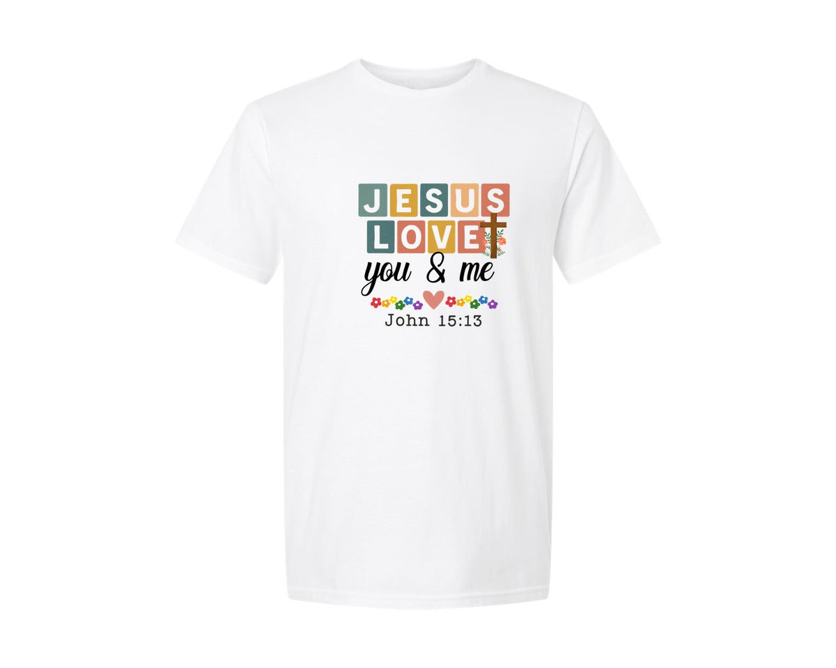 brand:Generic|color:White|Jesus Loves You And Me Boho Christ Graphic T-Shirt
