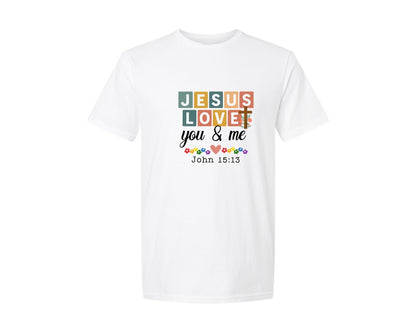 brand:Generic|color:White|Jesus Loves You And Me Boho Christ Graphic T-Shirt