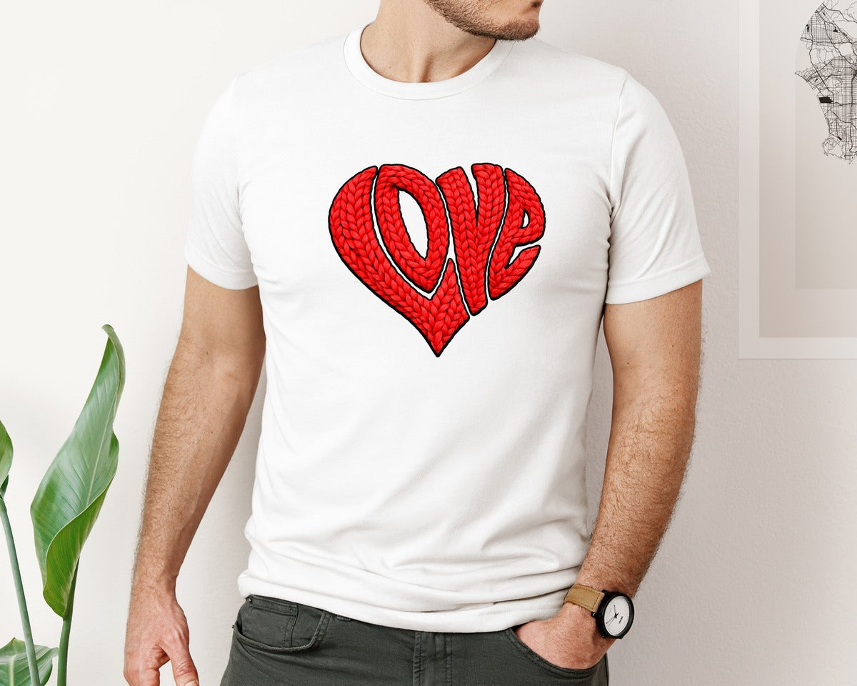 brand:Bella Canvas|color:White|Crochet Retro Love Heart Graphic T-Shirt
