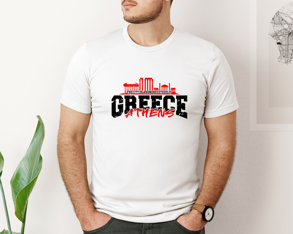 brand:Bella Canvas|color:White|Distressed Athens Greece Shirt Graphic T-Shirt
