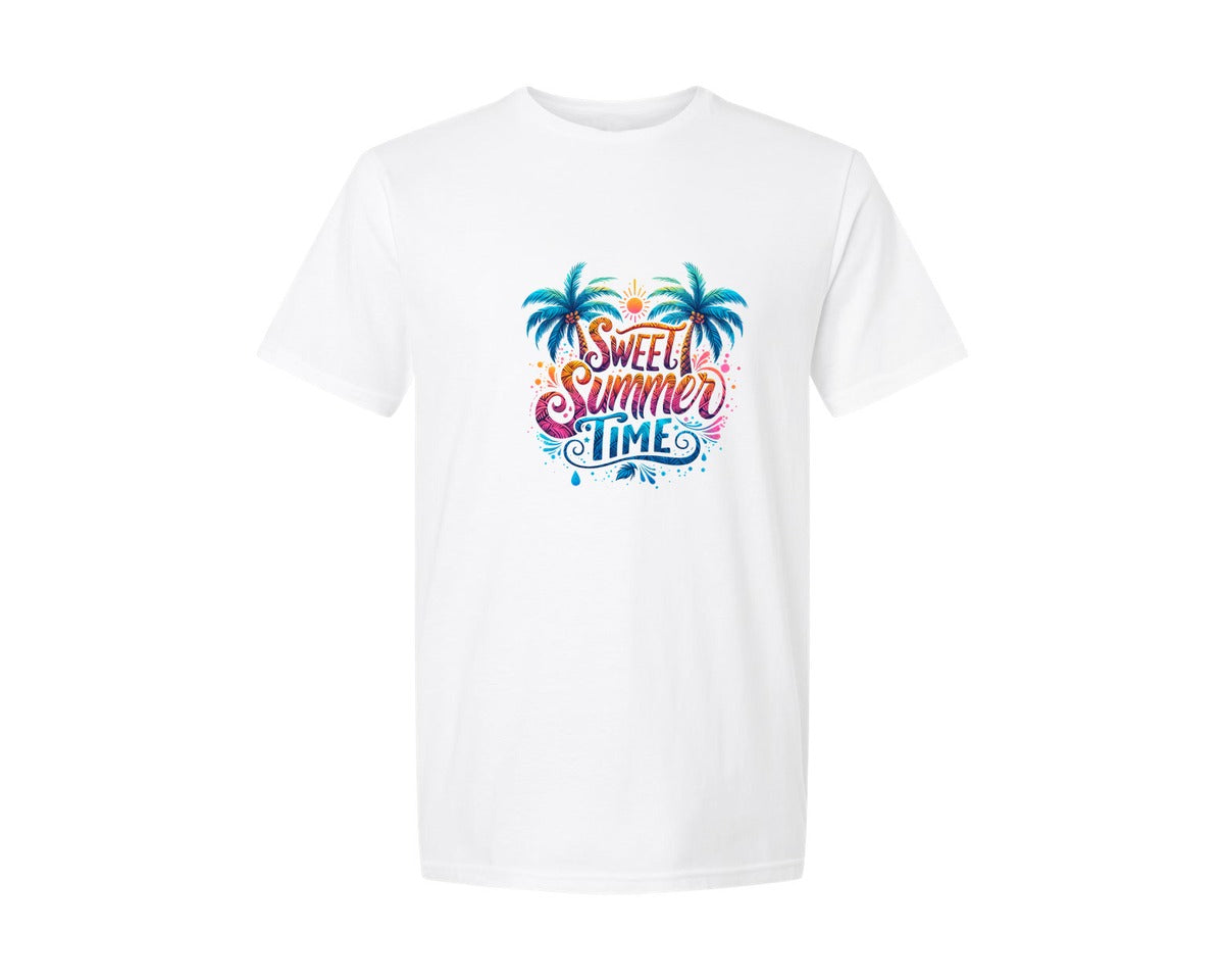 brand:Generic|color:White|Sweet Summer Time Palm Trees Graphic T-Shirt