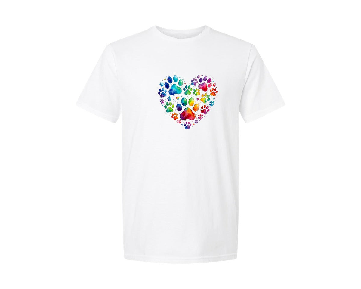 brand:Generic|color:White|Watercolor Paw Print Heart Art Graphic T-Shirt