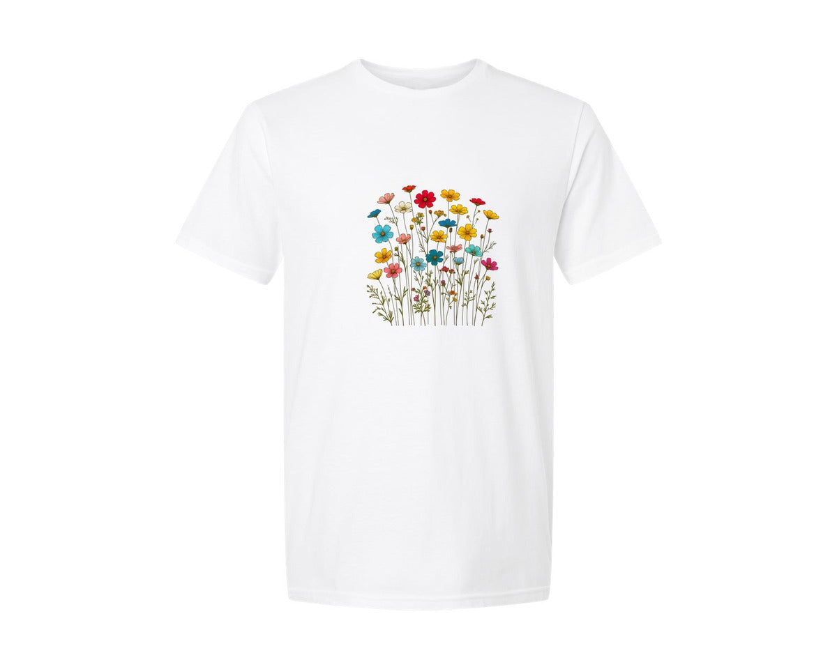 brand:Generic|color:White|Colorful Retro Wild Flowers Graphic T-Shirt