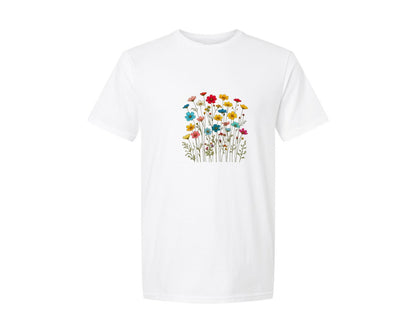 brand:Generic|color:White|Colorful Retro Wild Flowers Graphic T-Shirt