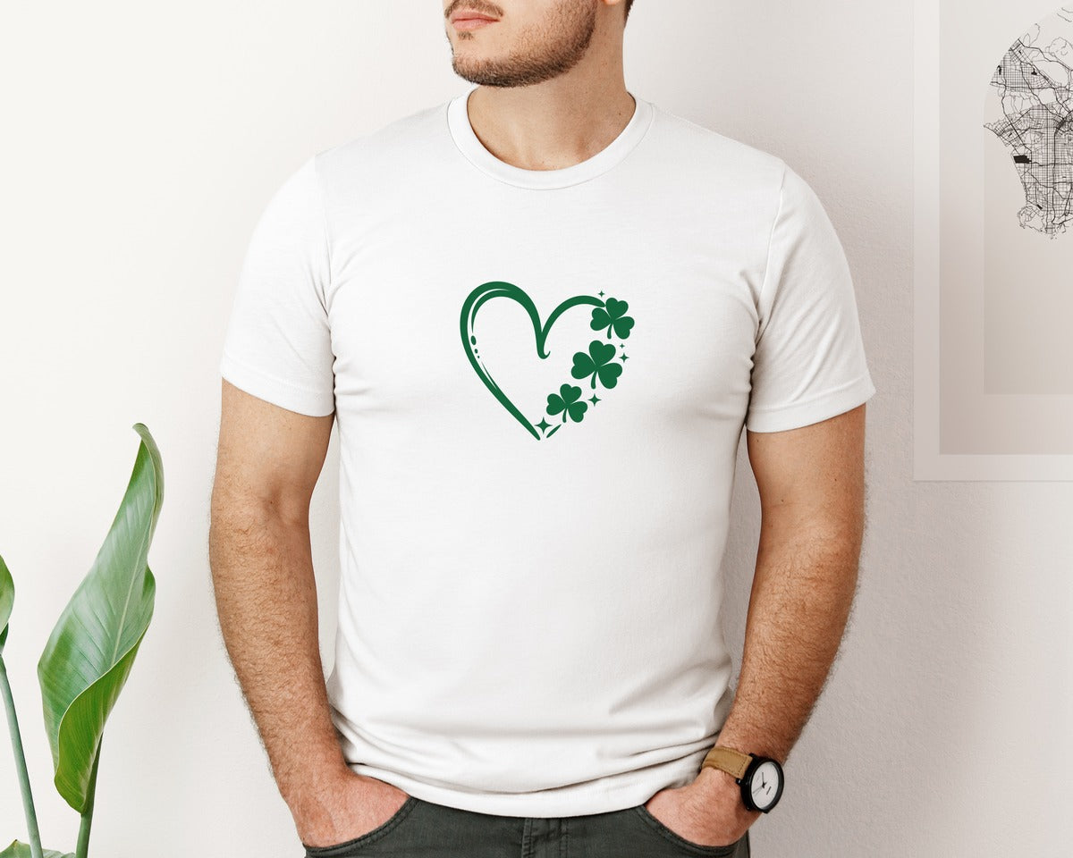 brand:Bella Canvas|color:White|Clover Heart St Patricks Day Graphic T-Shirt