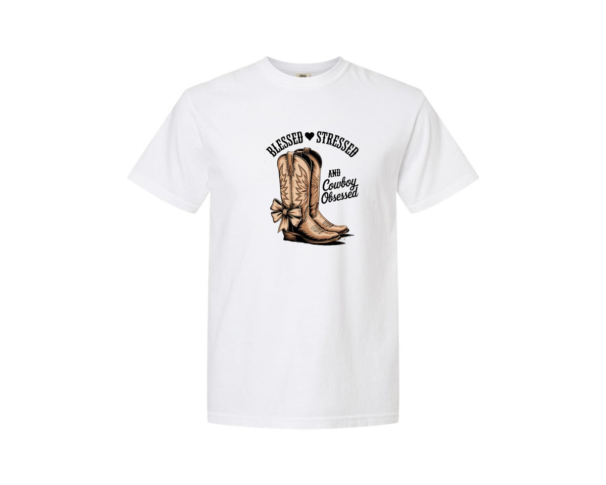 brand:Comfort Colors|color:White|Blessed Stressed Mom Western Mothers Day 2 Graphic T-Shirt