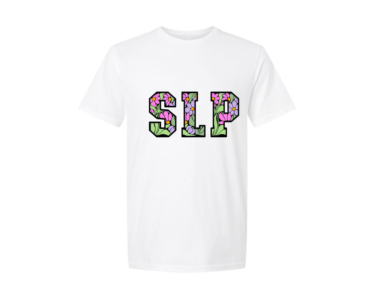 brand:Generic|color:White|Slp Speech Language Pathologist Floral Graphic T-Shirt