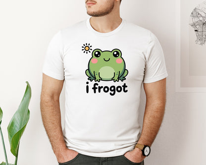 brand:Bella Canvas|color:White|Cute Frog Pun I Frogot Funny Frog Graphic T-Shirt