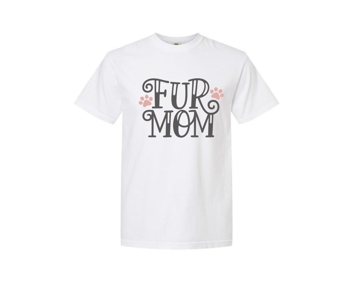 brand:Comfort Colors|color:White|Fur Mom Cute Crazy Cat Lady Quote 2 Graphic T-Shirt