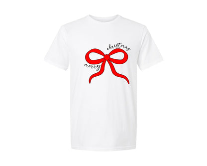 brand:Generic|color:White|Merry Christmas Red Coquette Bow Graphic T-Shirt