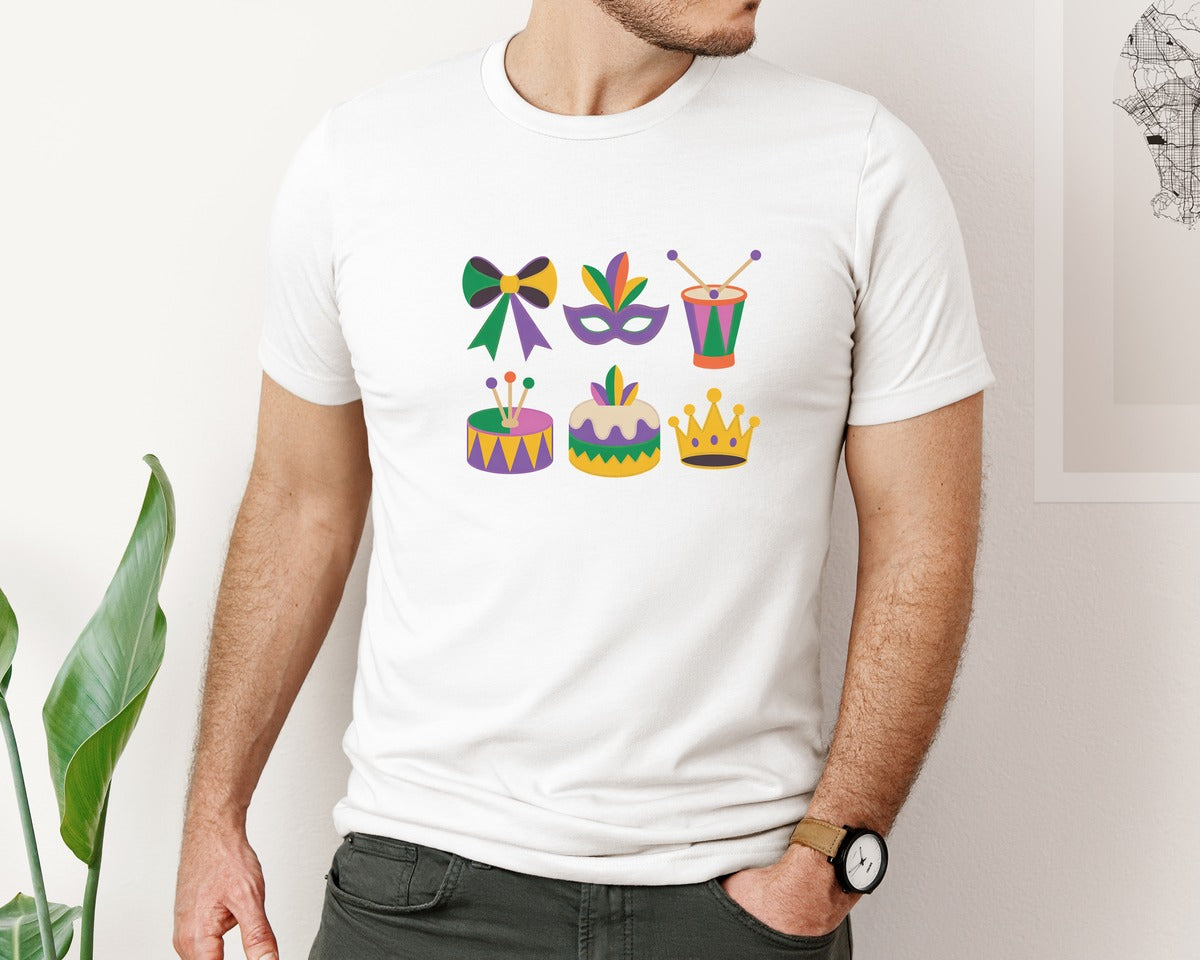 brand:Bella Canvas|color:White|Mardi Gras Coquette Festival 3 Graphic T-Shirt