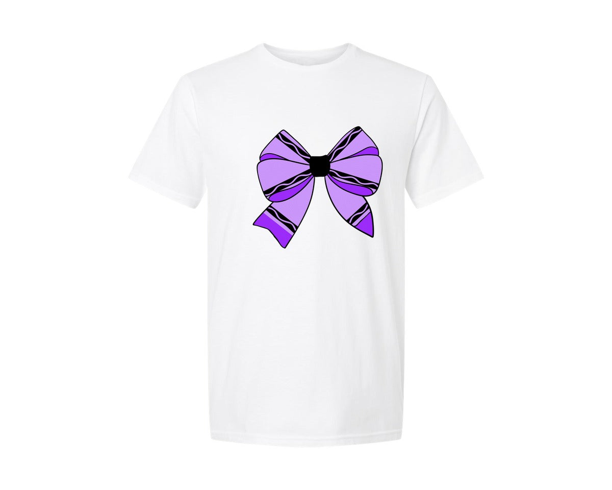 brand:Generic|color:White|Purple Crayon Coquette Bow Graphic T-Shirt