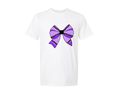 brand:Generic|color:White|Purple Crayon Coquette Bow Graphic T-Shirt