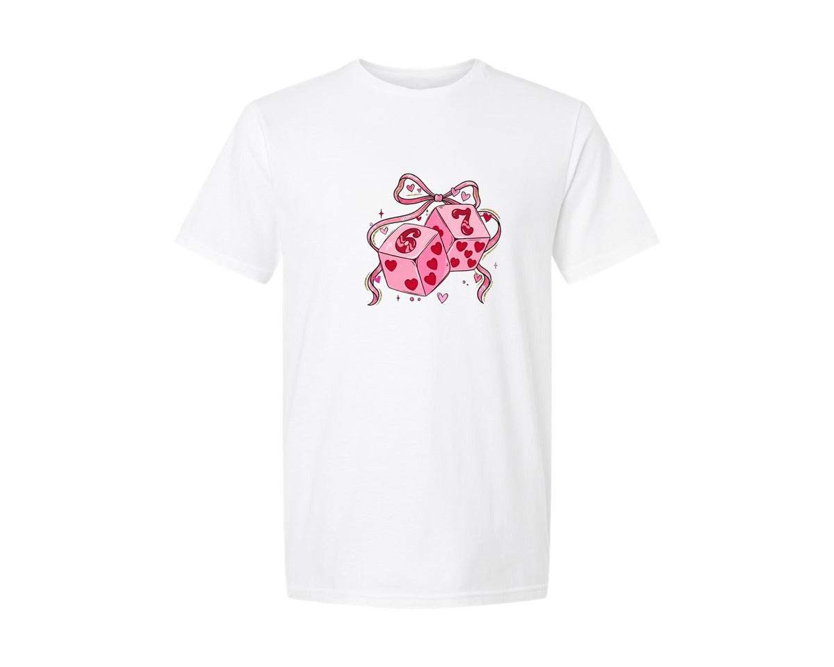 brand:Generic|color:White|Six Seven 6 7 Viral Meme Valentine Dice Graphic T-Shirt