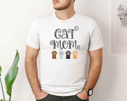 brand:Bella Canvas|color:White|Cat Mom Cute Crazy Cat Lady Quote 2 Graphic T-Shirt