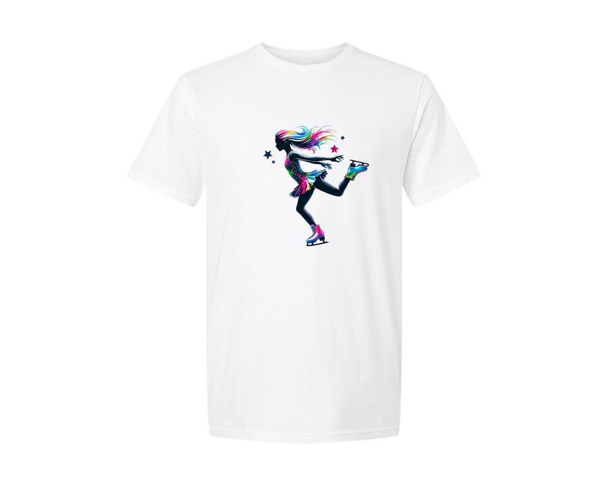 brand:Generic|color:White|Ice Skater Girl Figure Skating Graphic T-Shirt