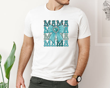 brand:Bella Canvas|color:White|Trendy Mama Leopard Print Bow 3 Graphic T-Shirt