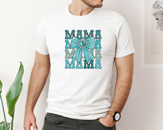 Trendy Mama Leopard Print Bow 3 Graphic T-Shirt