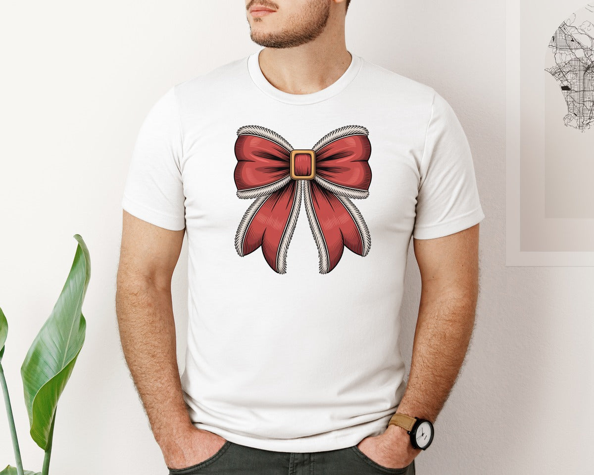 brand:Bella Canvas|color:White|Christmas Coquette Bow Christmas 41 Graphic T-Shirt