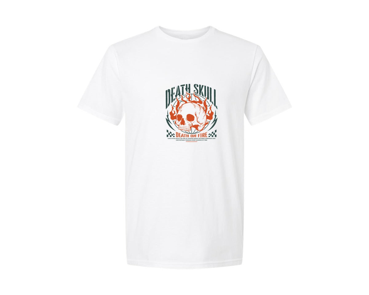 brand:Generic|color:White|Burning Skull Urban Streetwear Design Graphic T-Shirt