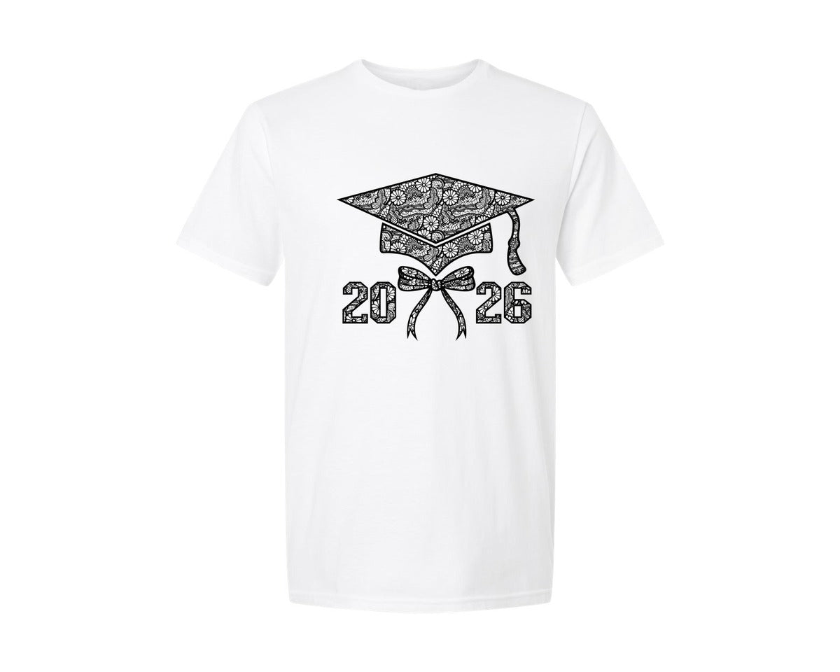 brand:Generic|color:White|2026 Graduation Cap With Coquette Bow Graphic T-Shirt