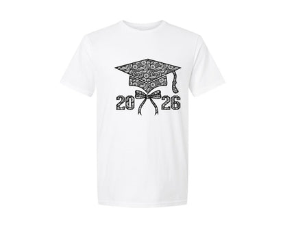 brand:Generic|color:White|2026 Graduation Cap With Coquette Bow Graphic T-Shirt
