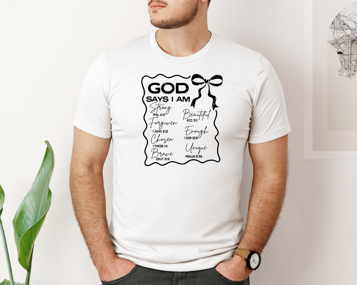 brand:Bella Canvas|color:White|God Says I Am Coquette Christian Graphic T-Shirt
