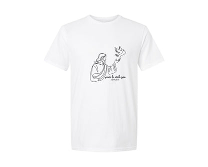 brand:Generic|color:White|Peace Be With You John 2021 Bible Graphic T-Shirt