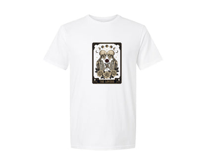 brand:Generic|color:White|The Lovers Skeleton Tarot Card Graphic T-Shirt