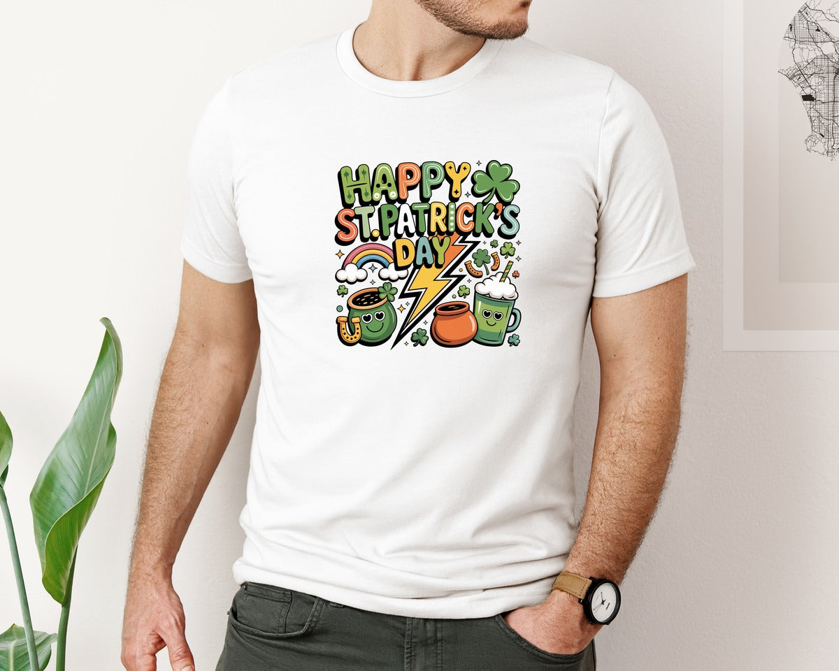 brand:Bella Canvas|color:White|St Patricks Day Cute Irish Coffee Graphic T-Shirt