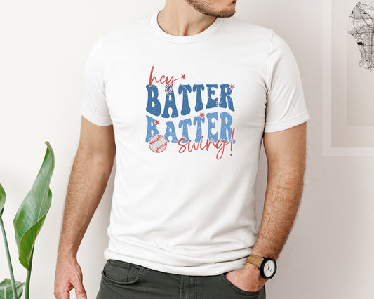 Retro Baseball Hey Batter Batter Swing Graphic T-Shirt