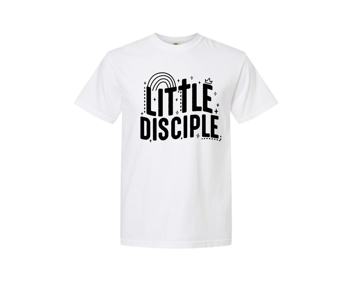 brand:Comfort Colors|color:White|Retro Little Disciple Tshirt Kids Graphic T-Shirt
