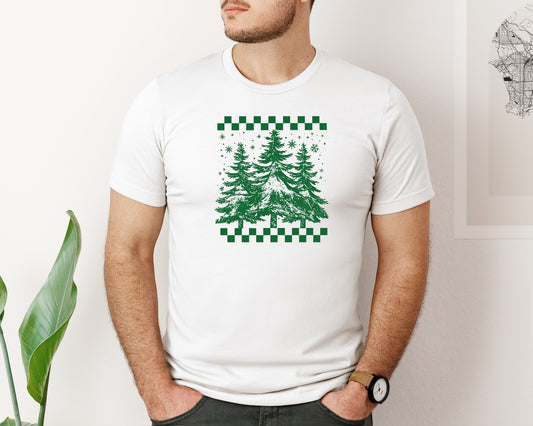 Winter Evergreen Trees Festive Pattern Graphic T-Shirt
