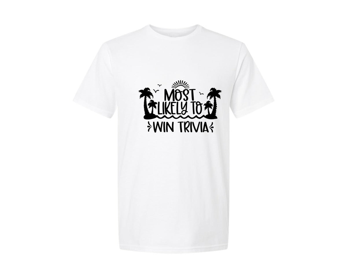 brand:Generic|color:White|Most Likely To Win Trivia Cruise Graphic T-Shirt