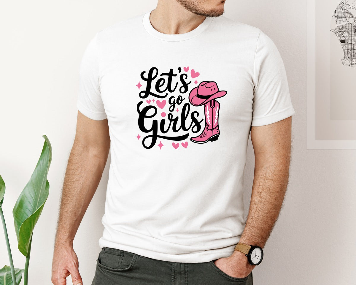 brand:Bella Canvas|color:White|Lets Go Girls Western Cowgirl Graphic T-Shirt